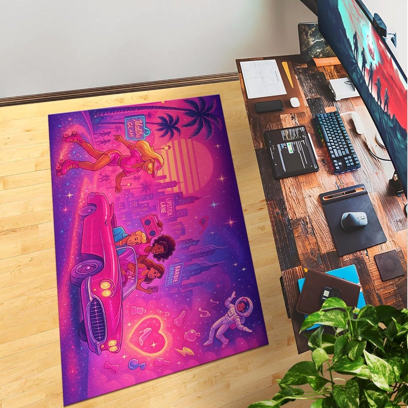 DreamController Barbiie Neoon Custom Rugs for Gamer Room (62x40inch)| Playroom Carpets Inspired by Games & Barbiie Neoon Decor for Gamers | Gamer Room Decor for Kids Teen Anti-Slip Gaming Mats - Image 5
